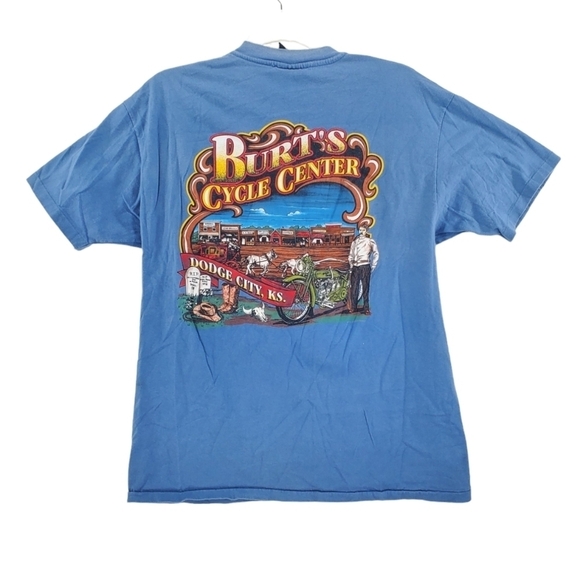 Vtg Harley Davidson Blue T-Shirt Single Stitch Men XL USA Flag Burt’s Cycle Cntr - Picture 4 of 16